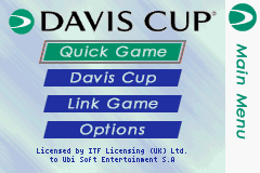 Davis Cup Tennis title screen for GameBoy Advance